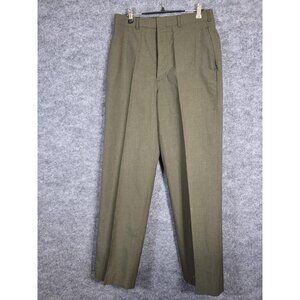 Vintage US Military Trousers Mens 31R Green Poly Wool Blend Dress Pants 70s